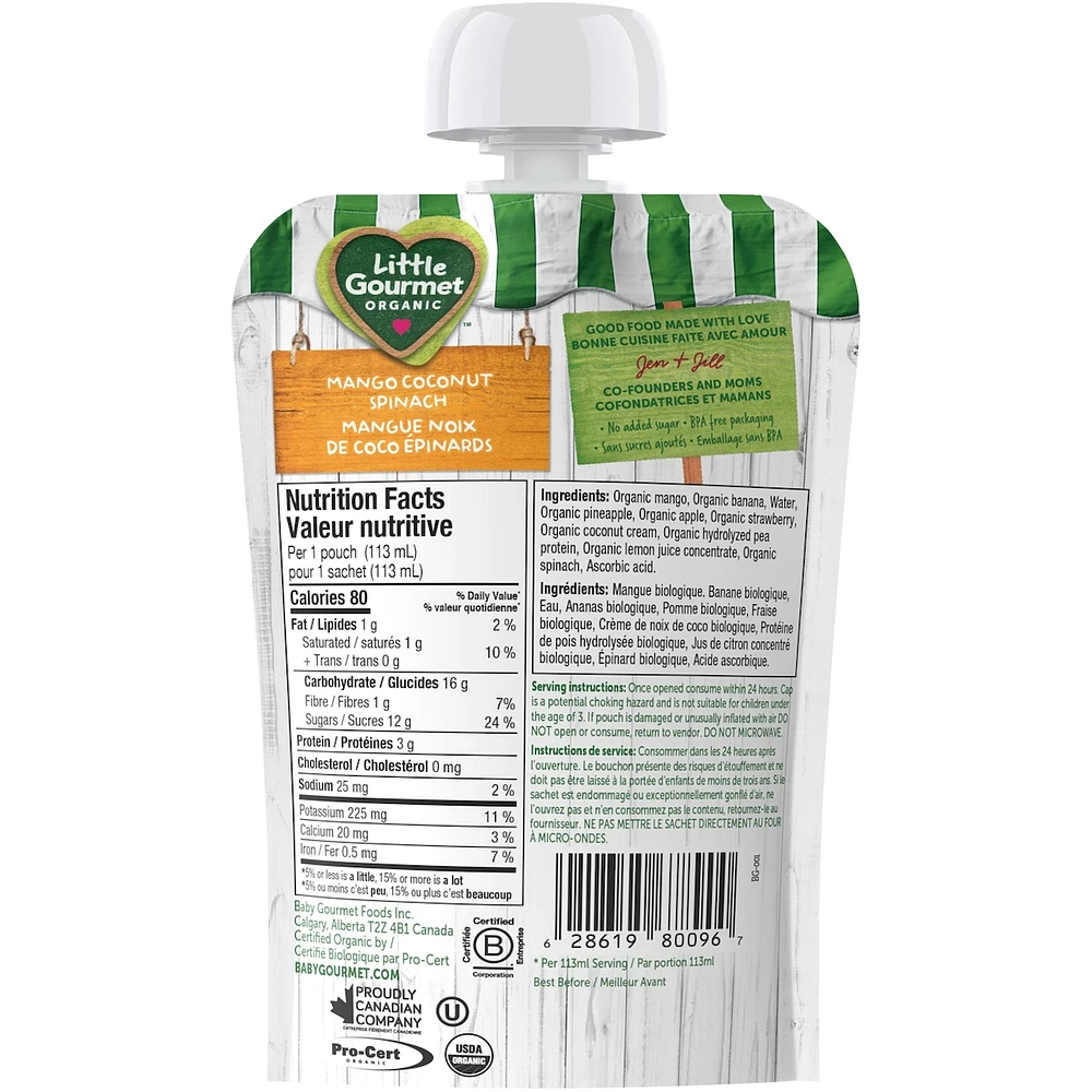 Little Gourmet Organic Toddler Snack Bright Blends Mango Coconut Spinach