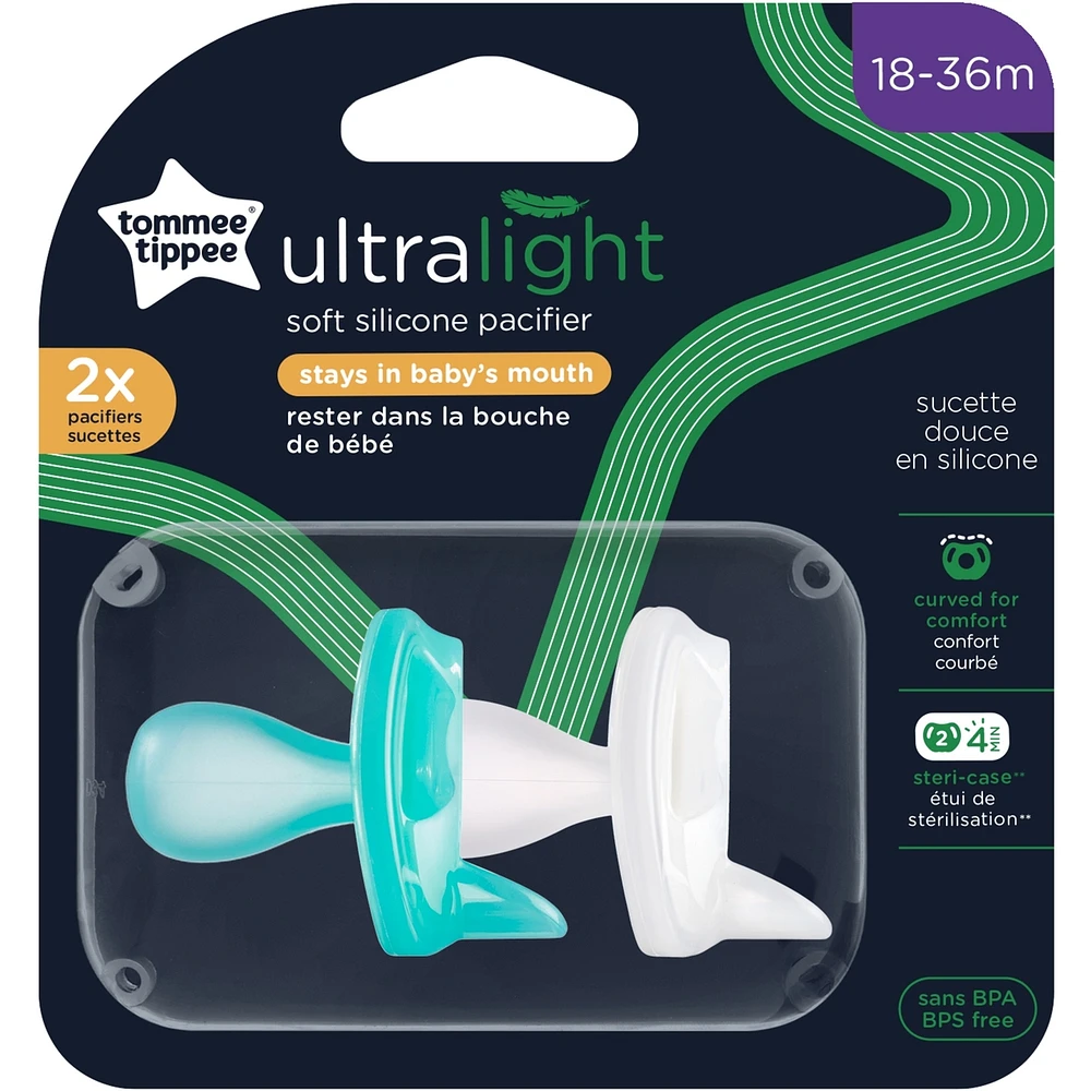 Sucette Ultra-Legere en Silicone, 18-36 Mois, Lot de 2, Sans BPA