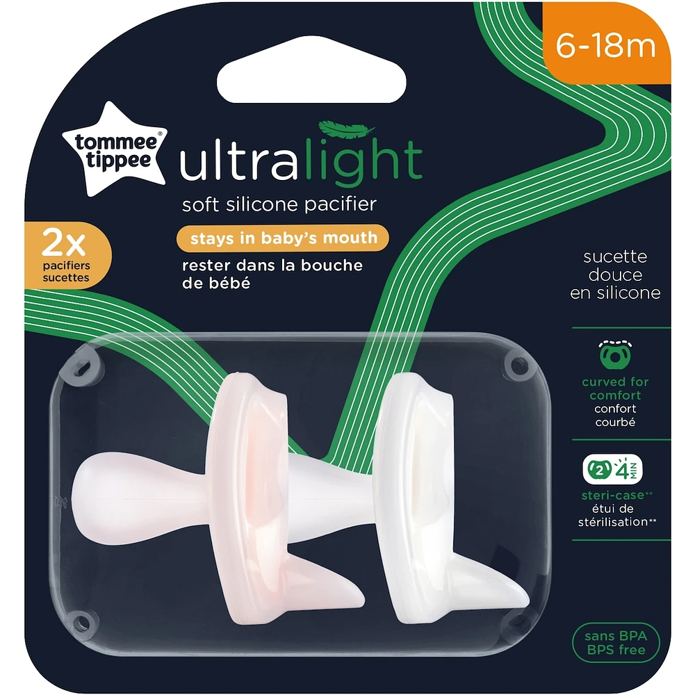 Sucette Ultra-Legere en Silicone, 6-18 Mois, Lot de 2, Sans BPA