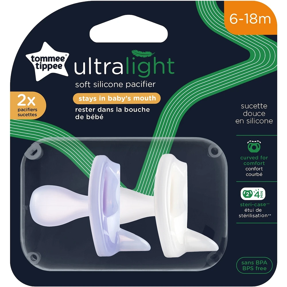 Sucette Ultra-Legere en Silicone, 6-18 Mois, Lot de 2, Sans BPA