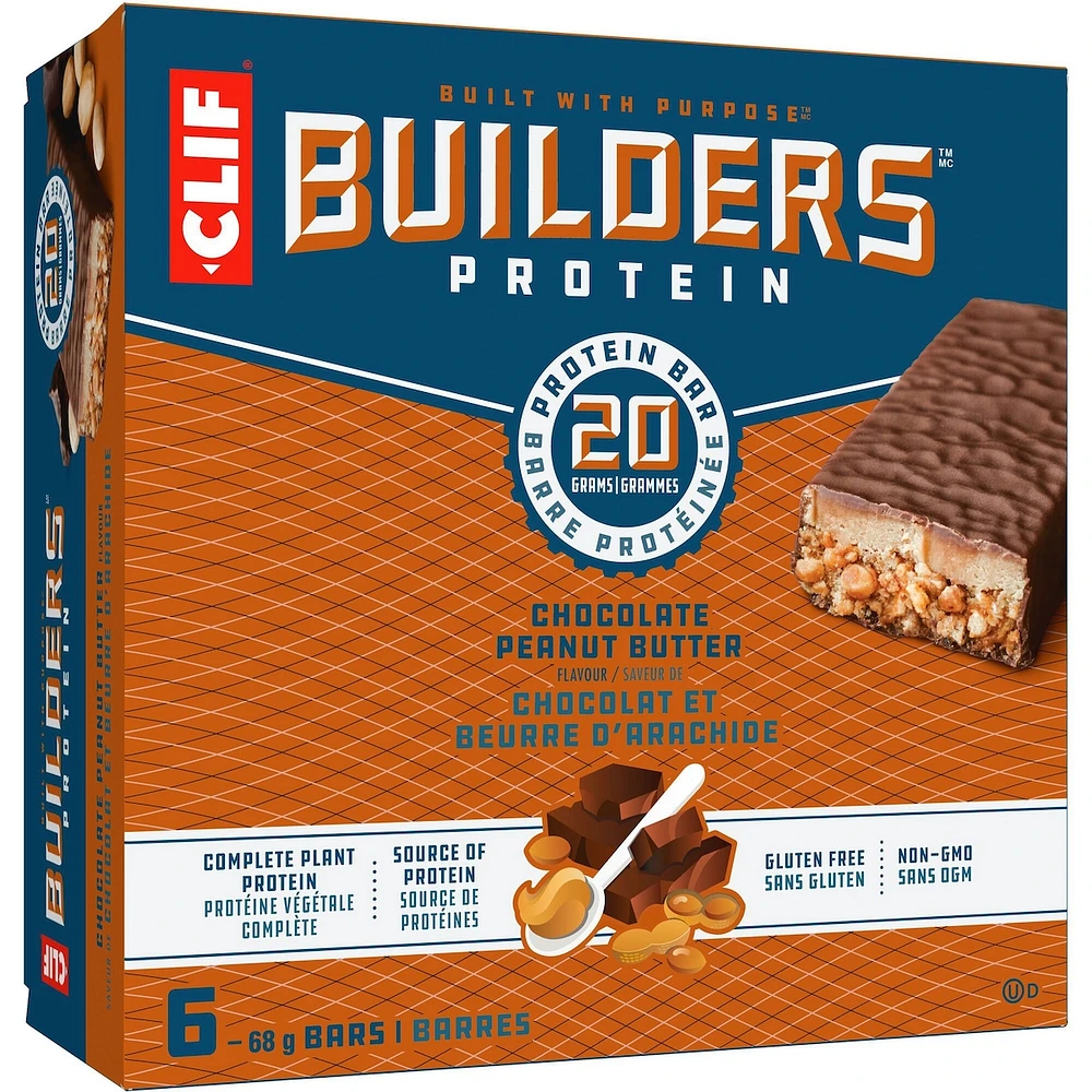CLIF BUILDER'S - Barre de protéine - Chocolat et beurre d'arachide - (Barre sans OGM de 68 g, 6 barres)