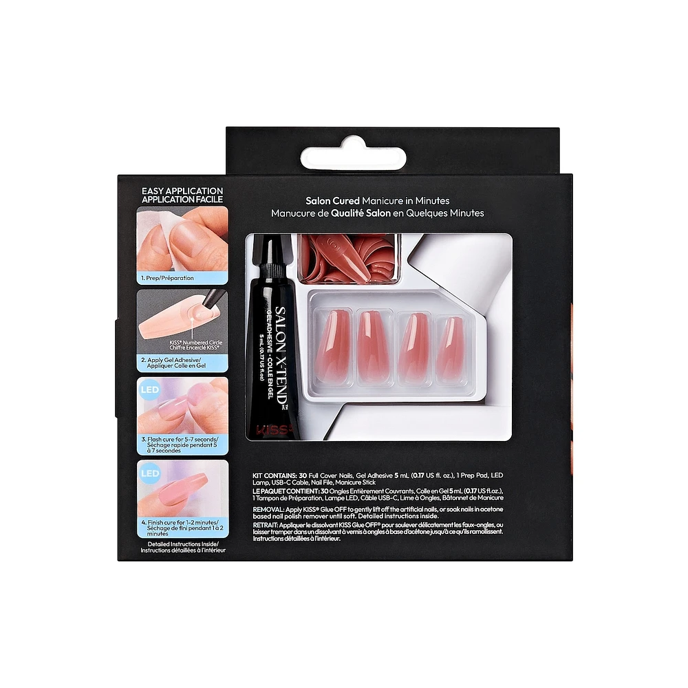Kiss Salon X-Tend Press-On Nails, Medium Length, Coffin Shape, 30 Count