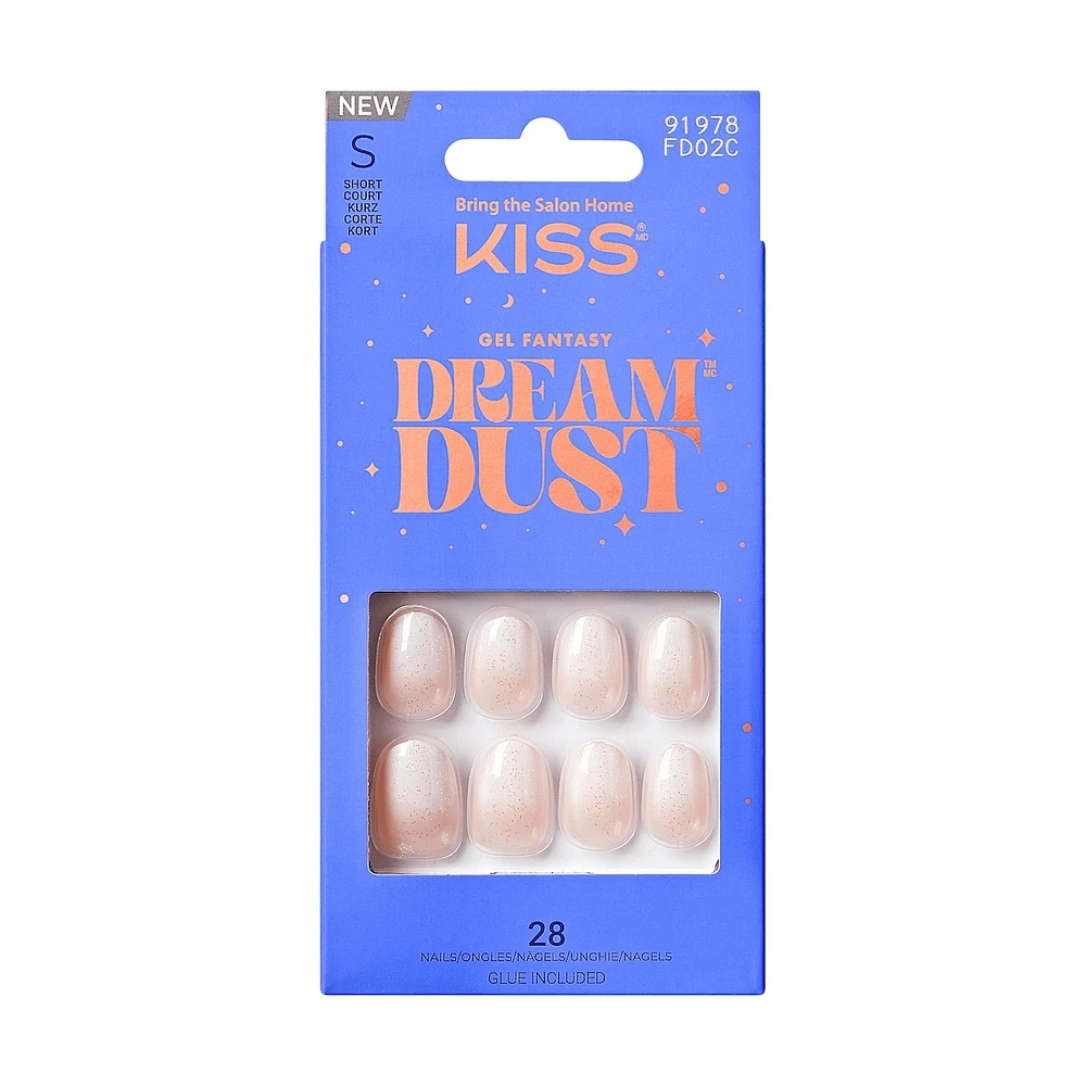 Kiss Gel Fantasy Dreamdust Press-On Nails, "Mood Dust", White, Short Coffin, 31 Count