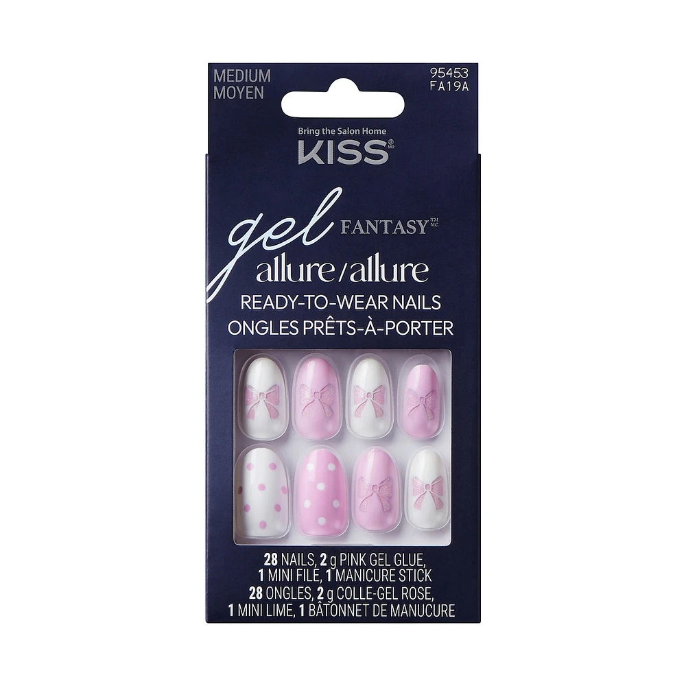 Kiss Gel Fantasy Allure, Fake Nails, Moon Beat, Beige, Coffin, Medium, 30 Count