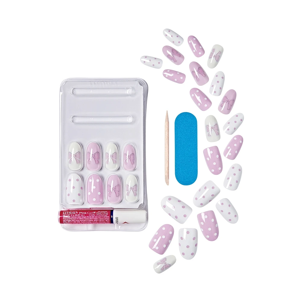 Kiss Gel Fantasy Allure, Fake Nails, Moon Beat, Beige, Coffin, Medium, 30 Count