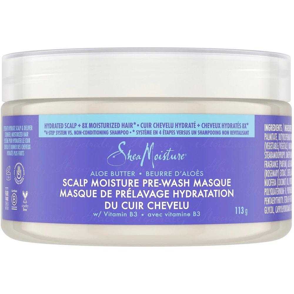 Masque Capillaire soin de prélavage pour renforcer l'hydratation SheaMoisture Hydratation du Cuir Chevelu beurre d'aloès et vitamine B3 pour hydrater le cuir chevelu et les cheveux