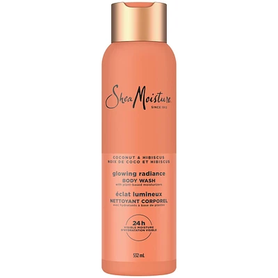 SheaMoisture  Gel Douche Éclat Radieux à la Noix de Coco et à l'Hibiscus pour une Hydratation Visible de 24H pour une Peau Saine et Éclatante 532 ml