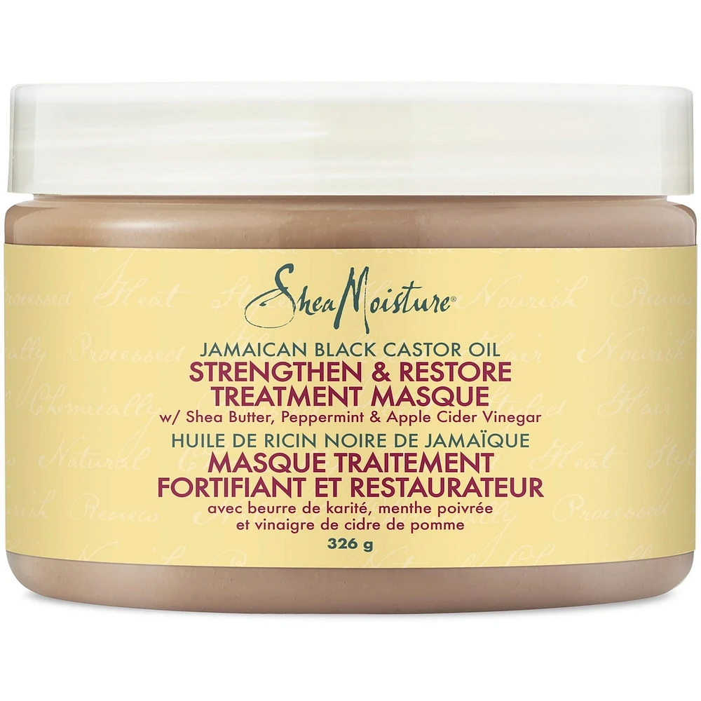 Renforcer et restaurer le masque de traitement capillaire pour les cheveux secs Conditionneur profond à l’huile de ricin noir jamaïcain avec beurre de karité, menthe poivrée et vinaigre de cidre de pomme 326 g
