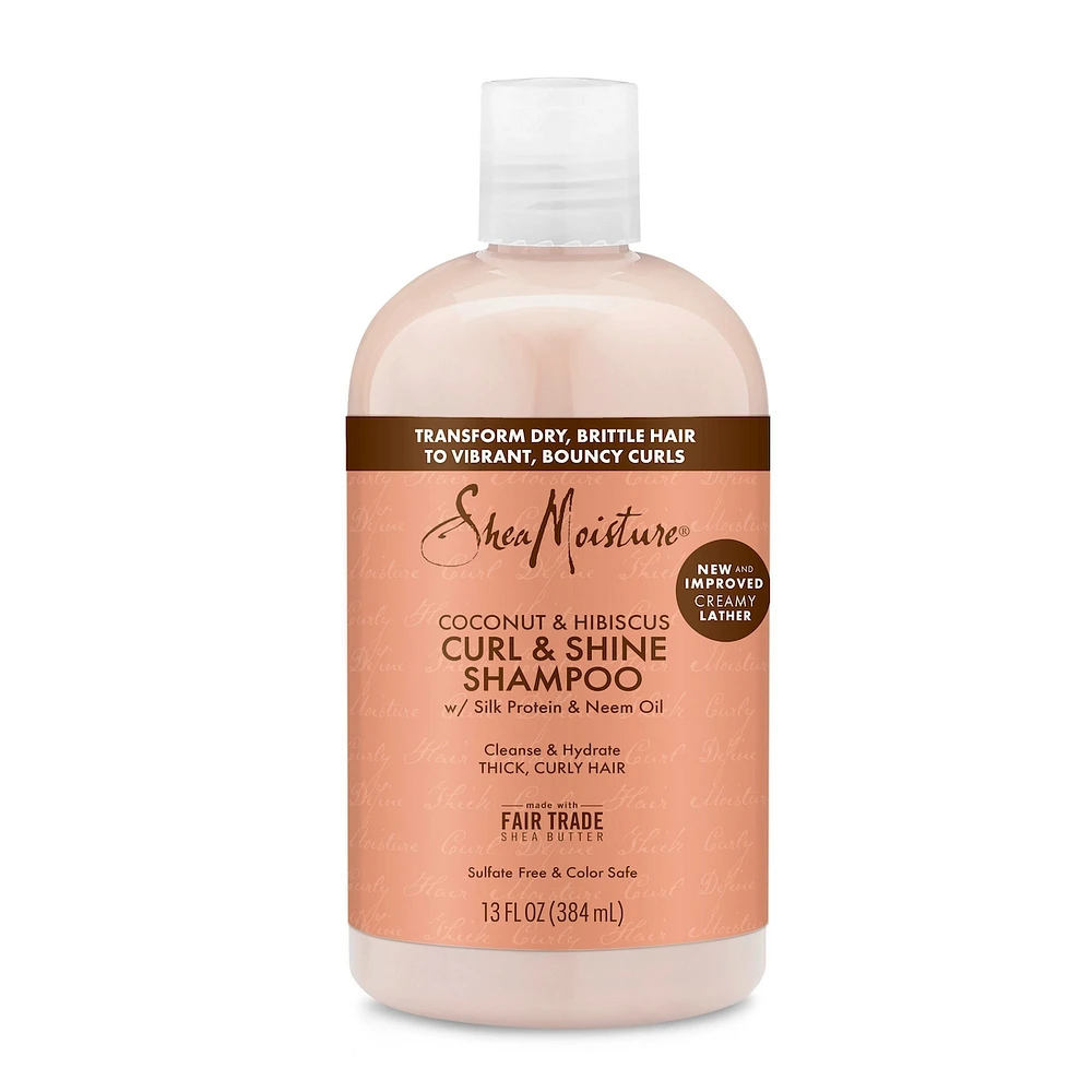 SheaMoisture Noix de Coco et Hibiscus Shampooing Boucles et Brillance pour cheveux épais et bouclés avec protéine de soie et huile de margousier sans sulfates 384 ml