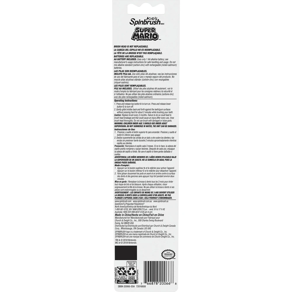 Kids Battery Powered Toothbrush, Super Mario
