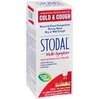 Stodal Multi-symptômes pour la congestion nasale et bronchique, écoulement nasal, toux sèche ou grasse et mal de gorge mineur.