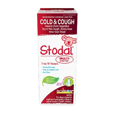 Stodal Multi-symptômes enfants pour la toux sèche ou grasse et les symptômes du rhume chez les enfants de 1 à 11 ans.