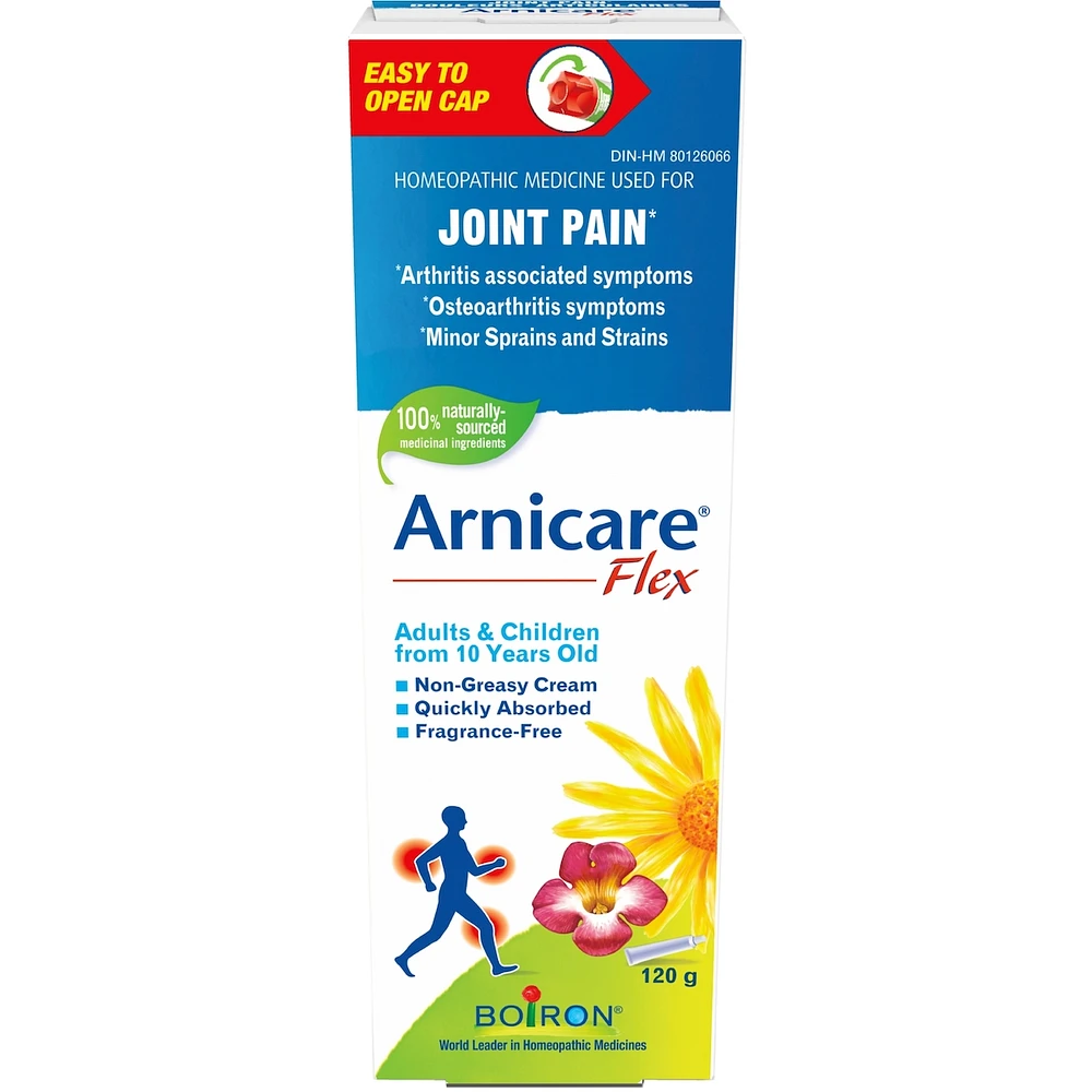 Boiron Arnicare Flex used for joint pain, arthritis associated symptoms, osteoarthritis symptoms, minor sprains and strains.