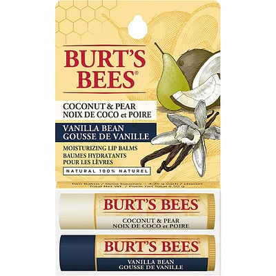 Baumes hydratants pour les lèvres d’origine naturelle à 100 % à la noix de coco et à la poire et à la gousse de vanille de Burt’s Bees