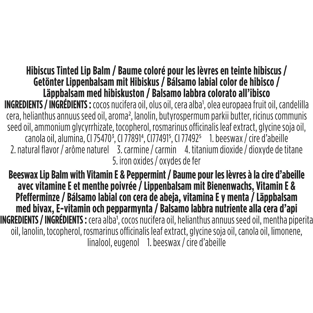 Original Beeswax Lip Balm and Hibiscus Tinted Lip Balm Gift Set, 100% Natural Origin