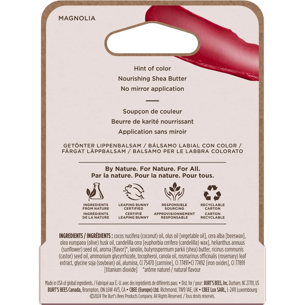 Burt's Bees 100% Natural Origin Moisturizing Tinted Lip Balm, Magnolia with Shea Butter