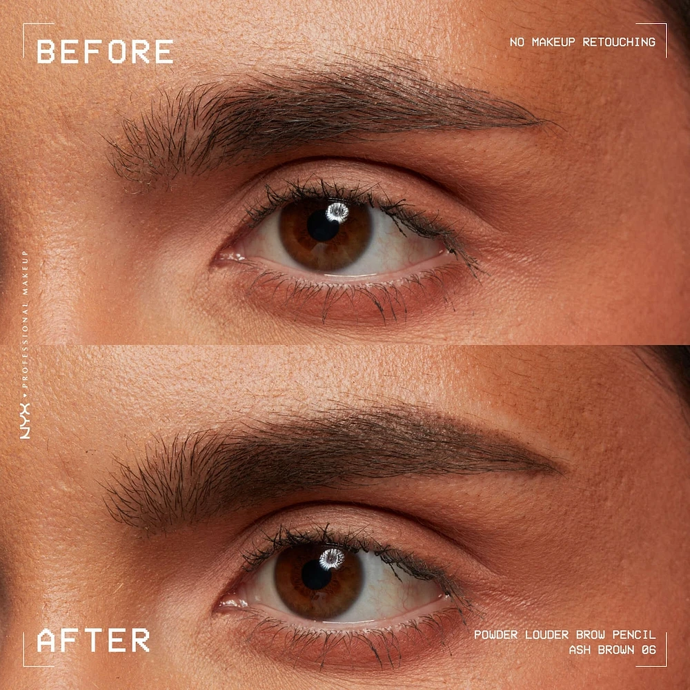Powder Louder, Brow Pencil, 12HR Wear, Buildable Thickening Micro-Fibers, Soft Matte Pigments, Natural Look, Vegan Formula