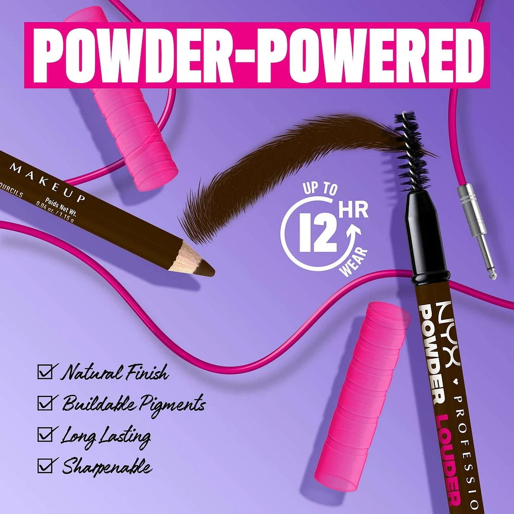 Powder Louder, Brow Pencil, 12HR Wear, Buildable Thickening Micro-Fibers, Soft Matte Pigments, Natural Look, Vegan Formula