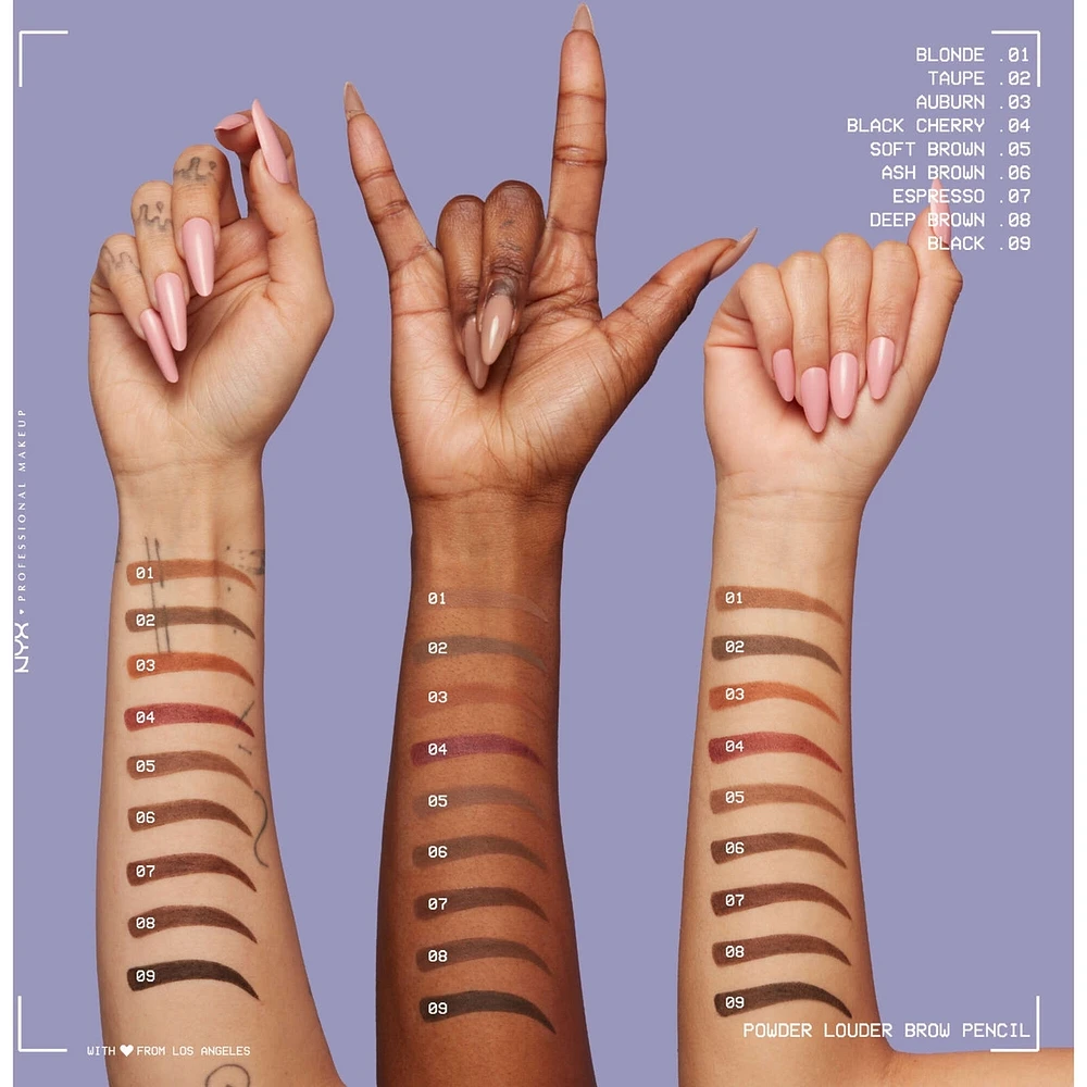 Powder Louder, Brow Pencil, 12HR Wear, Buildable Thickening Micro-Fibers, Soft Matte Pigments, Natural Look, Vegan Formula