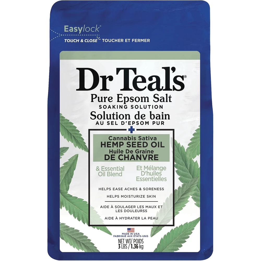 Solution de bain au sel d'Epsom pur, Huile de chanvre avec mélange d'huiles essentielles