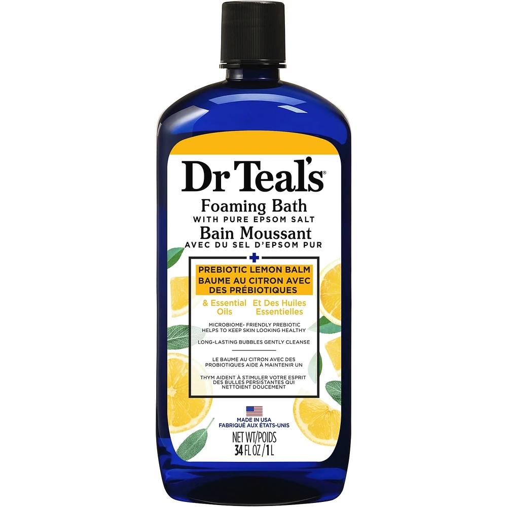 Bain moussant avec du sel d'epsom pur, baume au citron avec des prébiotiques et des huiles essentielles