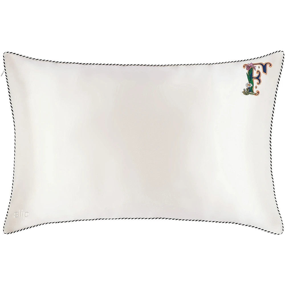 Taie D'oreiller Pure Soie Queen - Blanc Avec Broderie « A »