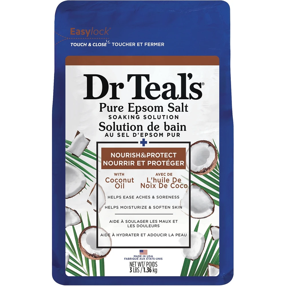 Solution de bain au sel d'epsom pur, Nourrir et Protéger avec de L'huile De Noix De Coco