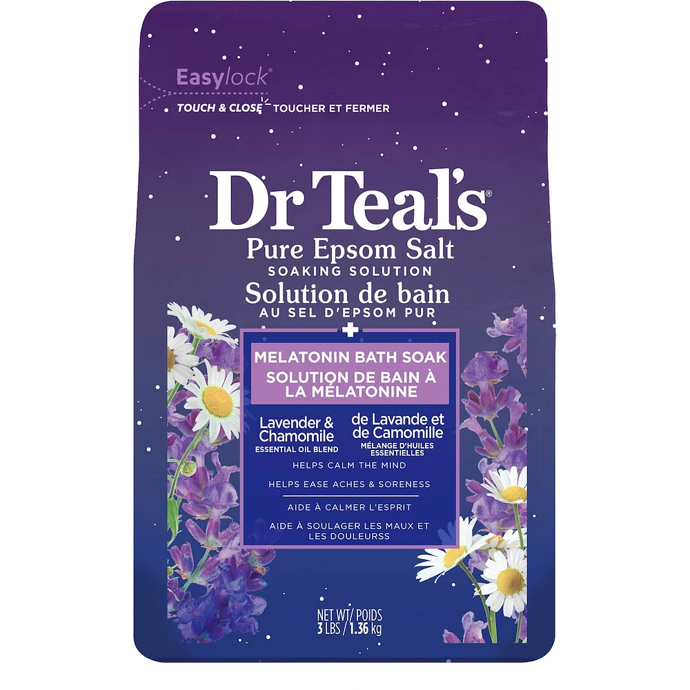 Solution de bain au sel d'epsom pur à Mélatonine de Lavande et de Camomille mélange d'huiles essentielles