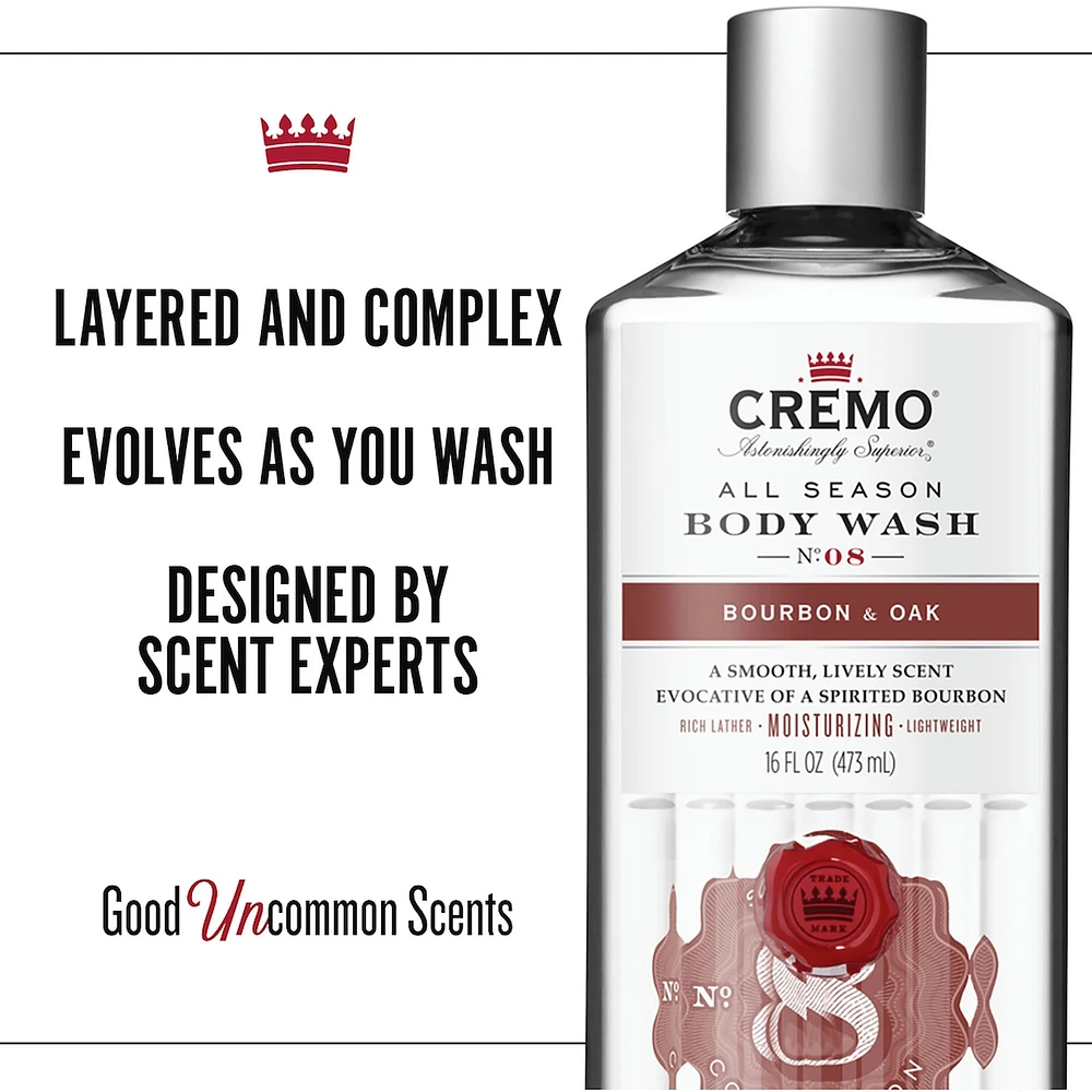 Cremo Bourbon & Oak Body Wash for Men, 473 mL