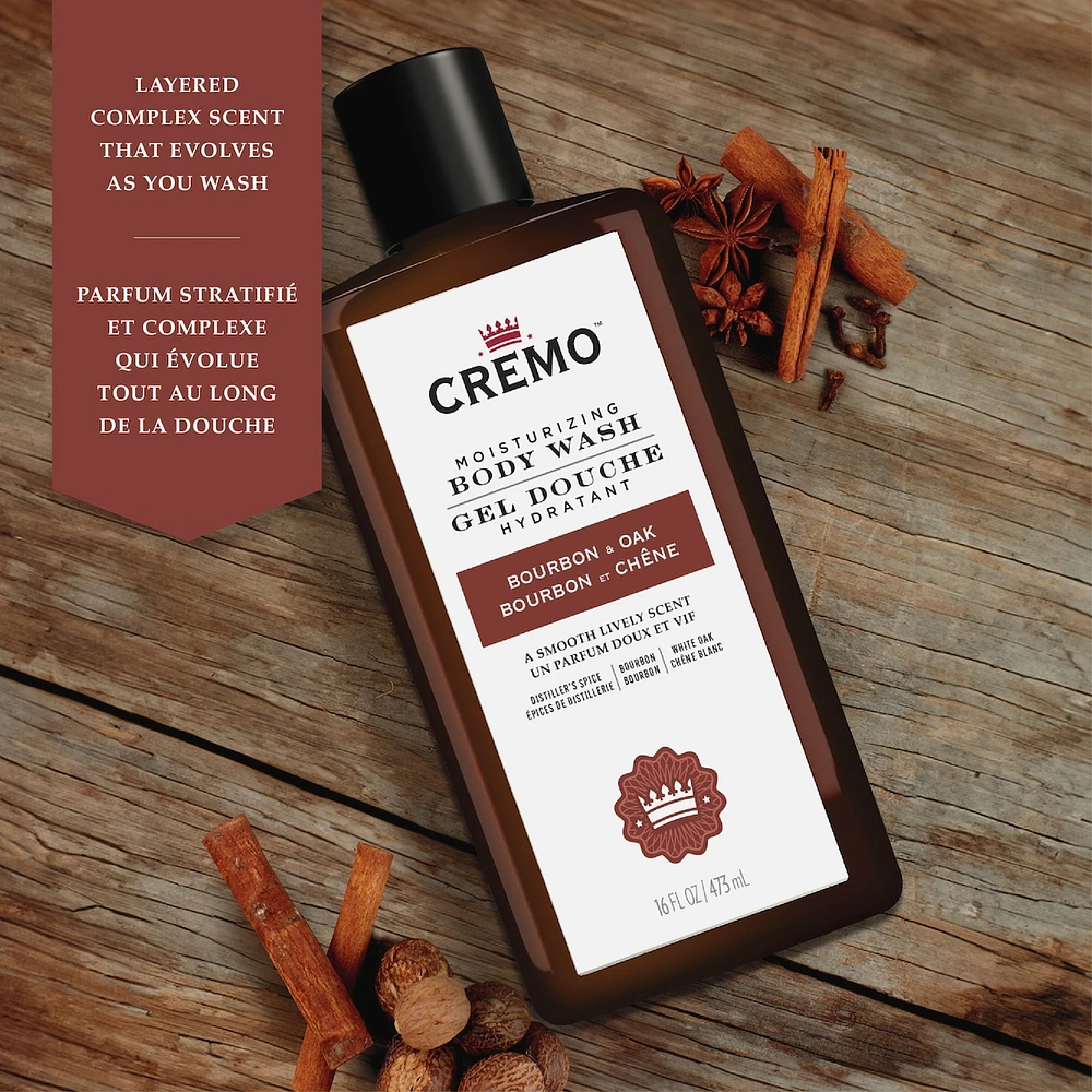 Cremo Bourbon & Oak Body Wash for Men, 473 mL