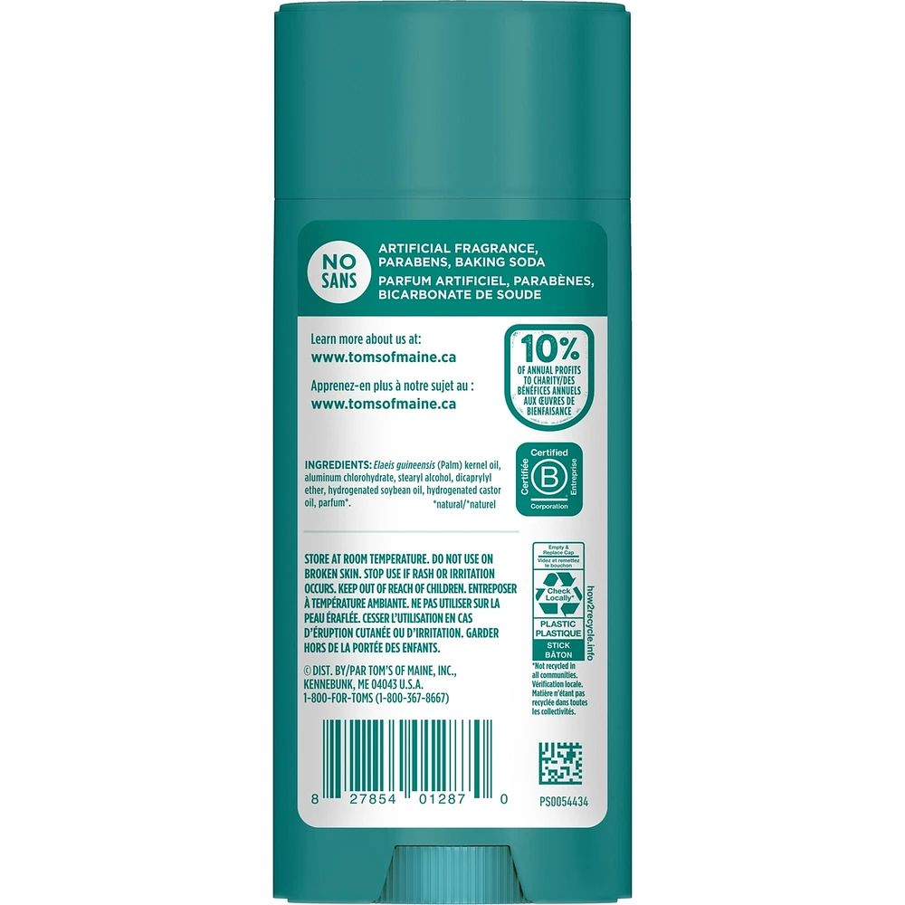 Antisudorifique Tom's of Maine Bois nordique pour les hommes et les femmes, avec aluminium recyclé, 92 g