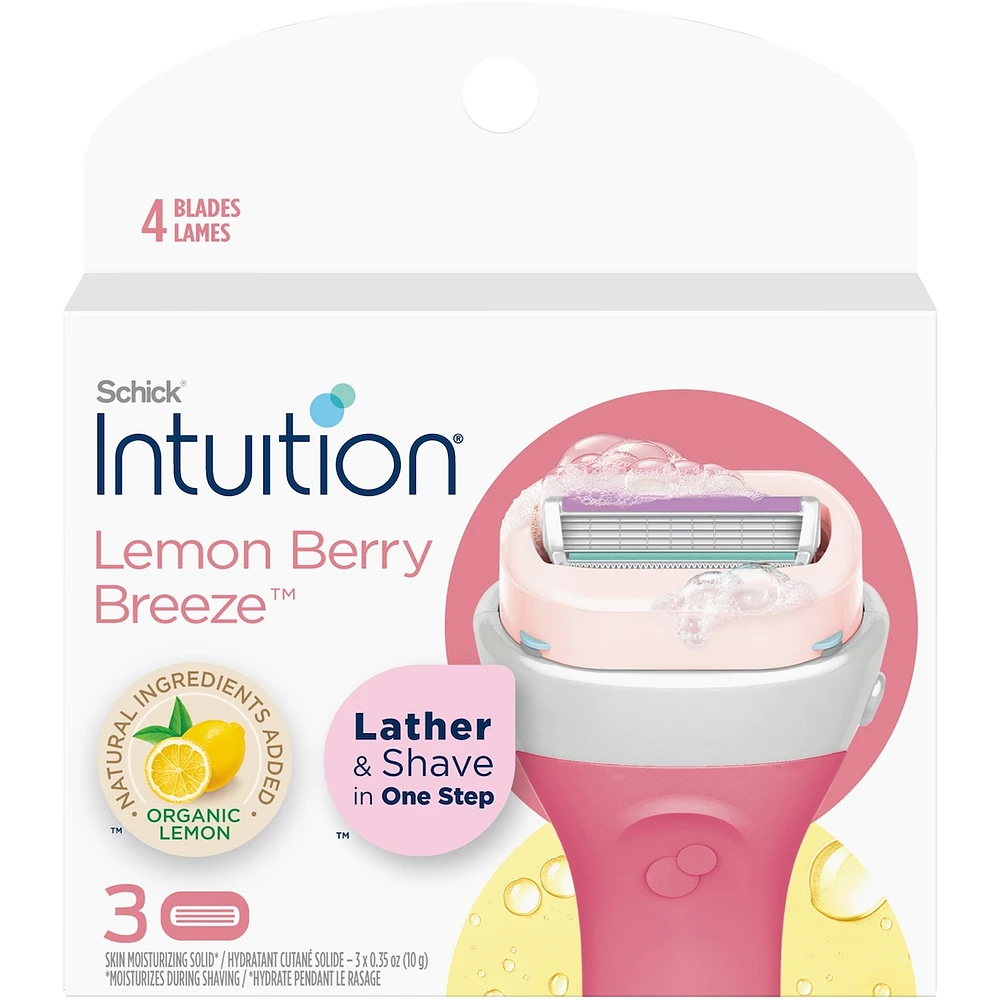 Recharge de cartouches de lames au parfum de brise de baies citronnées de marque Schick Intuition