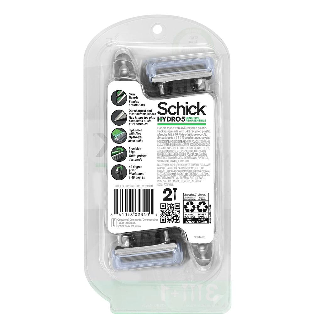 Schick Hydro Sensitive Skin Disposable Men’s Razor, 2 Disposable Razors