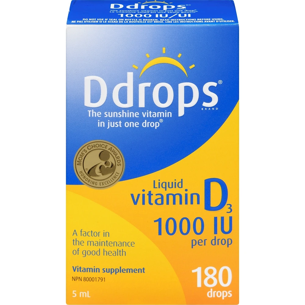 Ddrops Adultes 1000 UI vitamine D3, 180 gouttes