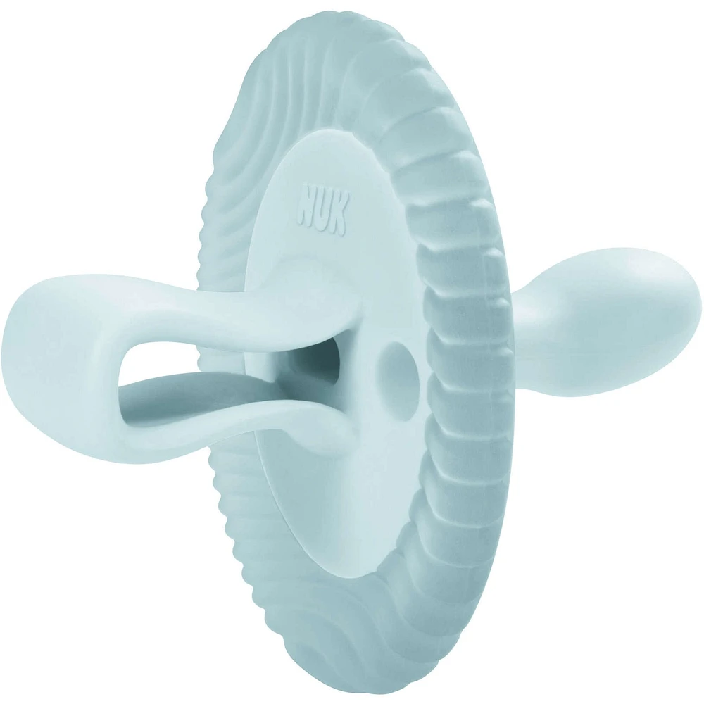 NUK Comfy Duet Soother 2-in-1 Pacifier and Teether, 0-12 months, Green & Orange, 2 Pack