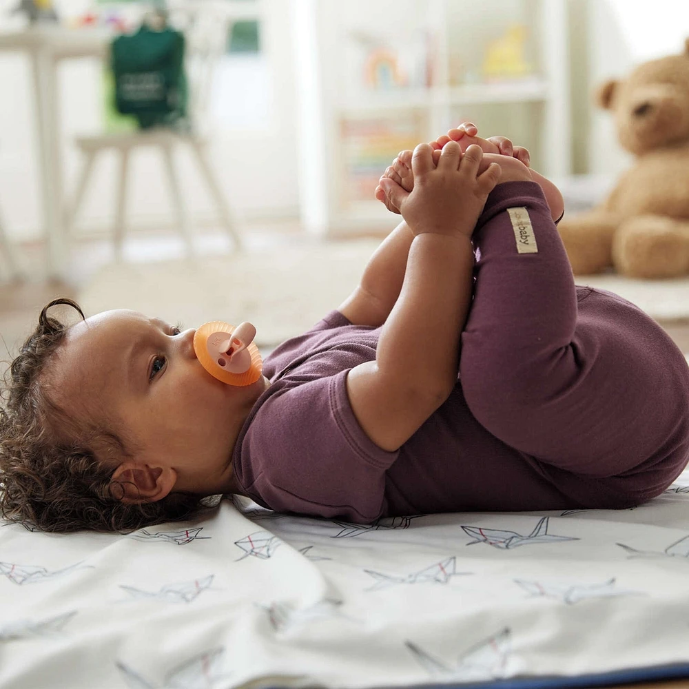 NUK Comfy Duet Soother 2-in-1 Pacifier and Teether, 0-12 months, Green & Orange, 2 Pack