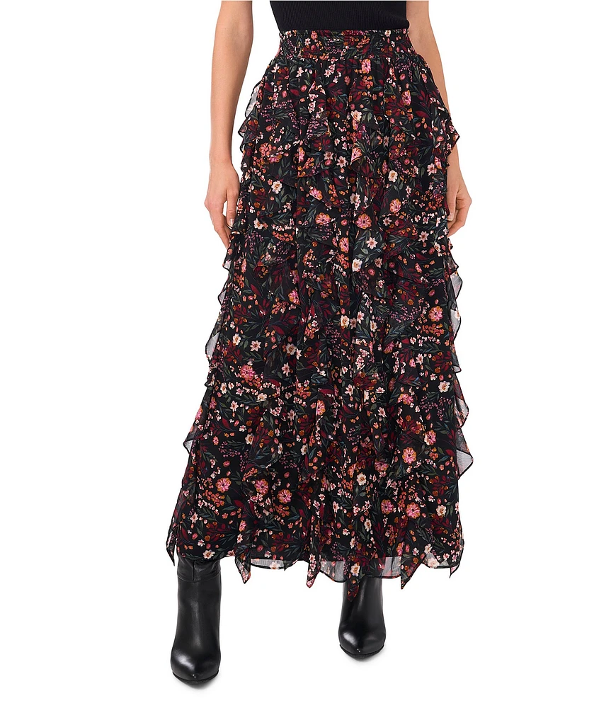 1. STATE Floral Print Tiered Ruffle A-Line Skirt