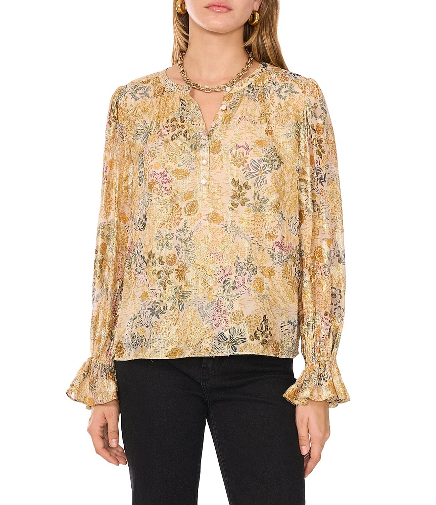 1. STATE Paisley Print Long Sleeve V Neckline Blouse