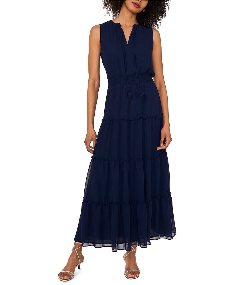 1. STATE V-Neckline Sleeveless Gauze Maxi Dress