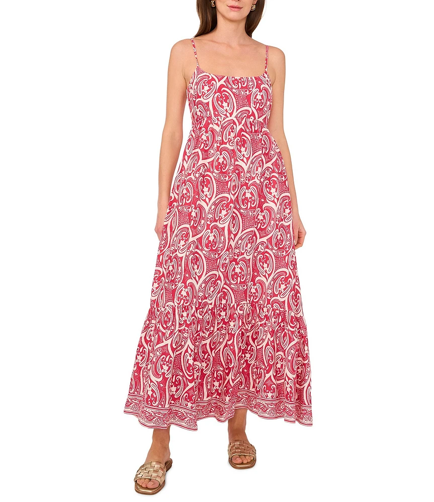 1. STATE Woven Paisley Print Square Neck Sleeveless Maxi A-Line Dress