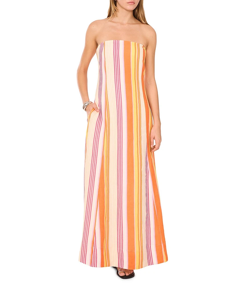 1. STATE Woven Striped Strapless Maxi Shift Dress