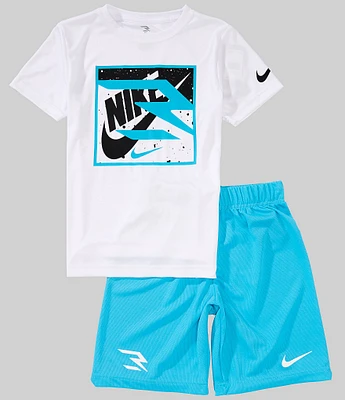 3BRAND by Russell Wilson Big Boys Short Sleeve Dri-Fit Block Brand T-Shirt & Shorts Set