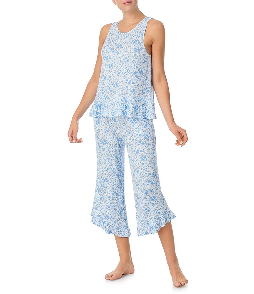 40 Winks Ditsy Floral Print Sleeveless Round Neck Knit Cropped Pajama Set