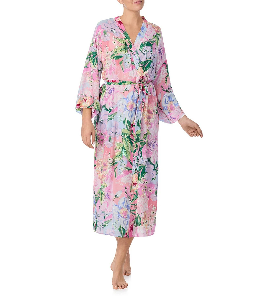 40 Winks Floral Print Long Sleeve V-Neck Woven Maxi Robe