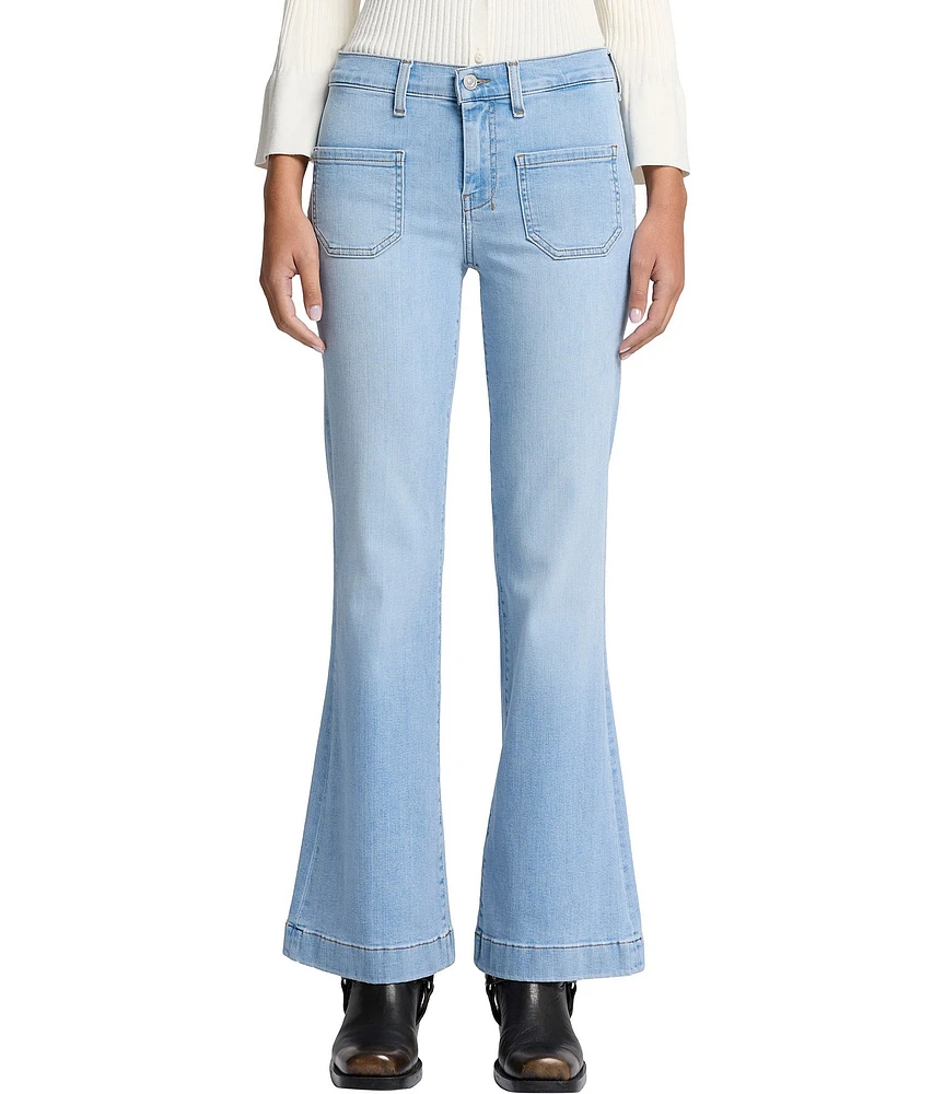 7 For All Mankind Dojo Tailorless Front Patch Pocket Mid Rise Flare Leg Jeans