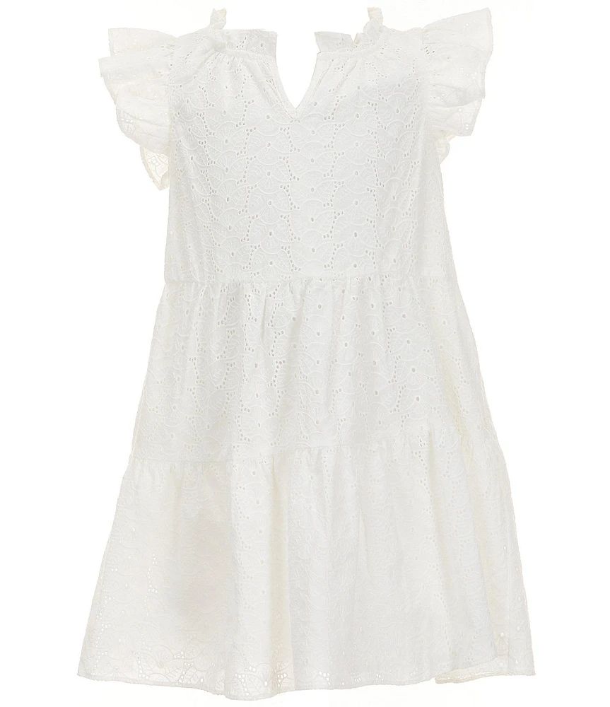 A Loves A Big Girls Eyelet Ruffle Cap Sleeve A-Line Tiered Dress