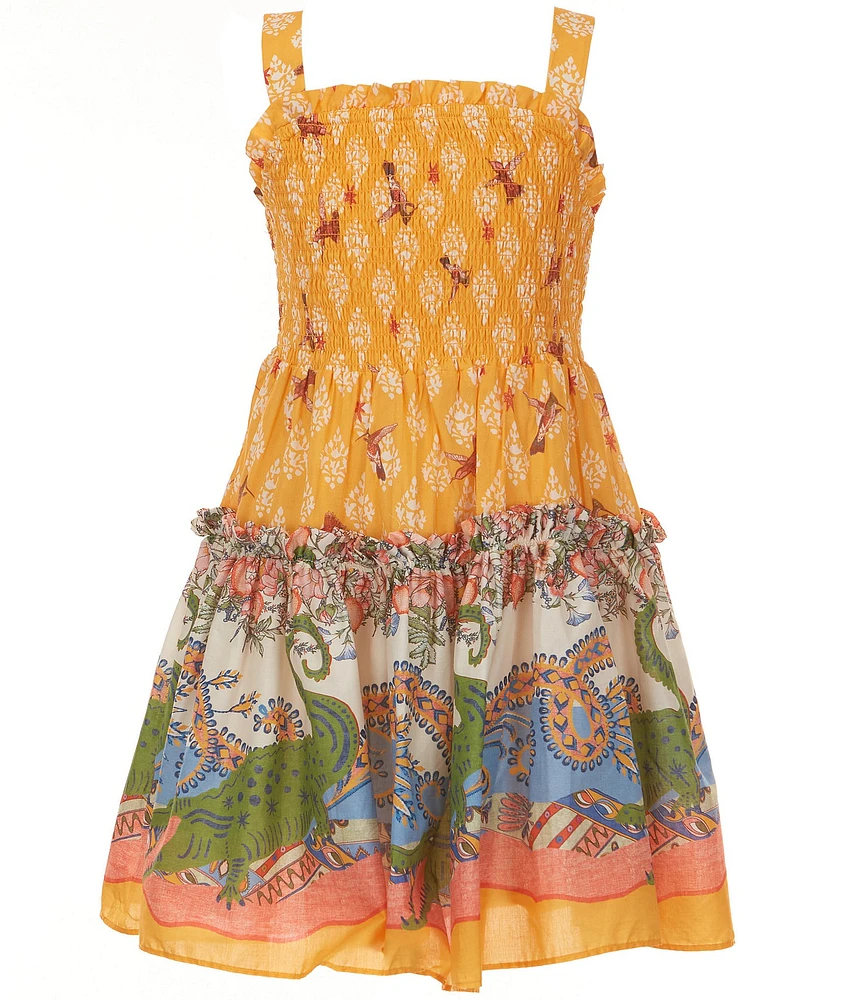 A Loves A Big Girls Marigold Floral Print Sleeveless Smocked Dress
