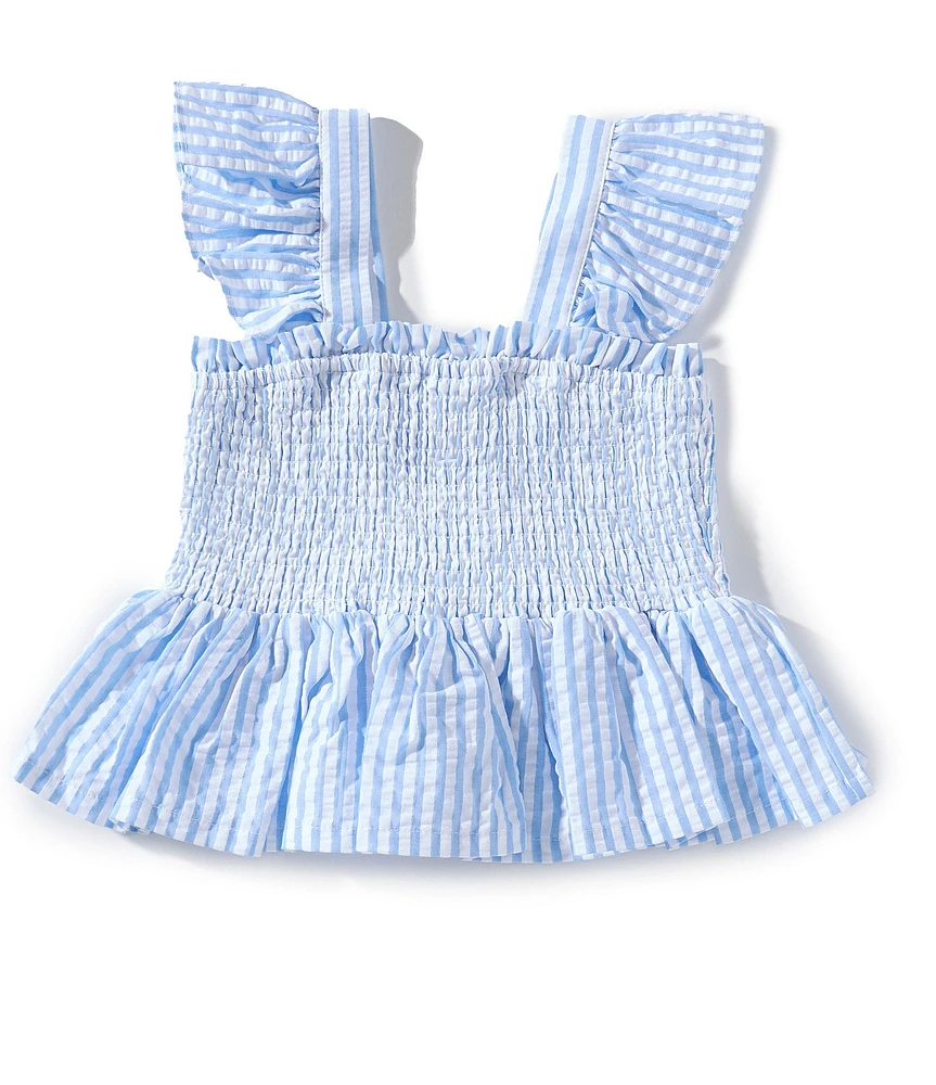 A Loves A Big Girls Flutter Sleeve Striped Smocked Top