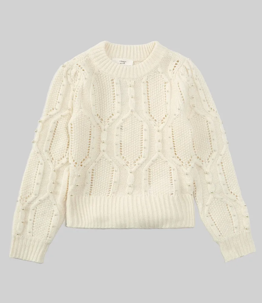 A Loves A Big Girls Long Sleeve Cable Sweater with Pearls