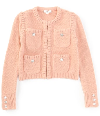 A Loves A Big Girls Rhinestone Button Four Pocket Cardigan